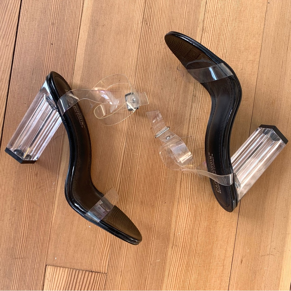 Vintage 90’s Clear Block Heels | Y2K Transparent Block Heels w Clear Straps